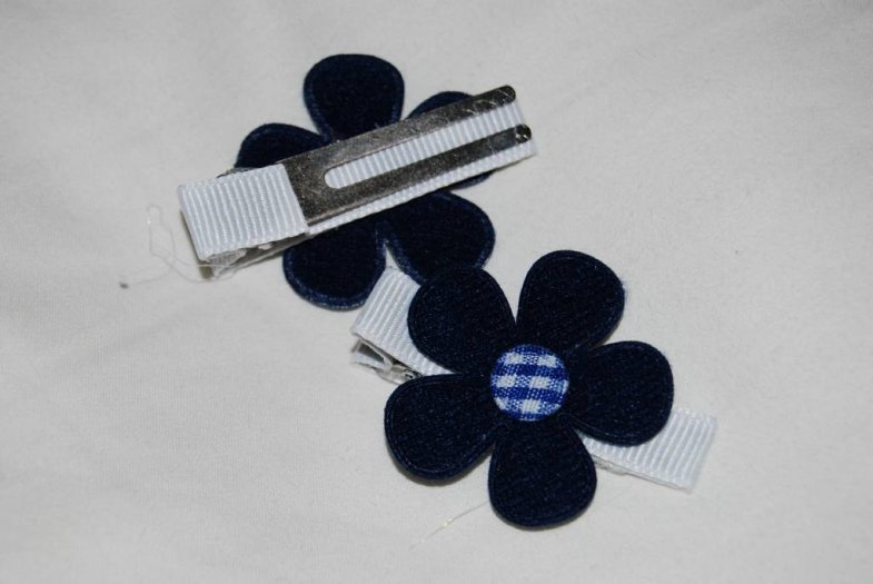 Pair of Navy Blue Flower Clippies - Click Image to Close