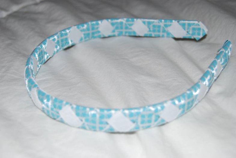 Sky Blue and White Woven Headband - Click Image to Close