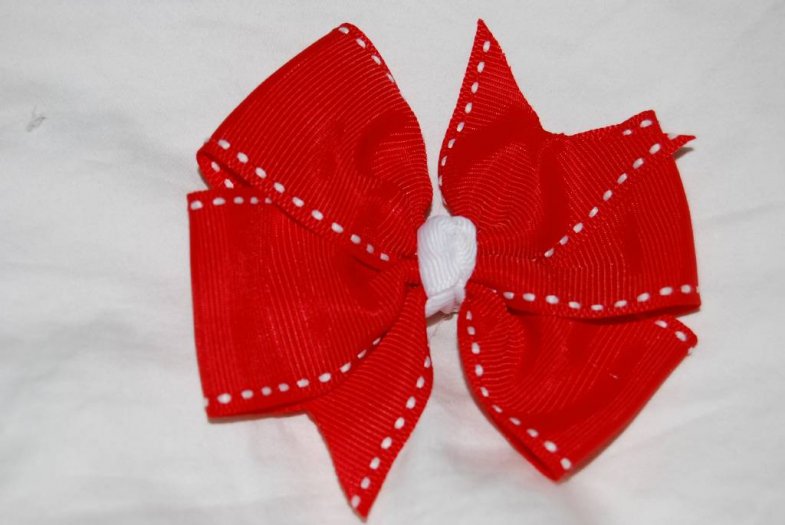 Red and White Side Stitch Pinwheel Bow - Click Image to Close