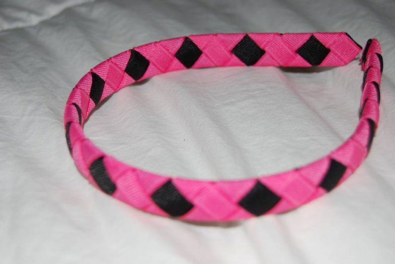 Hot Pink and Black Diamond Woven Headband - Click Image to Close