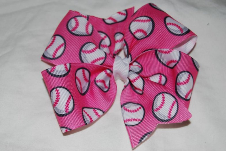 Hot Pink Baseball Softball Pinwheel Bow - Click Image to Close