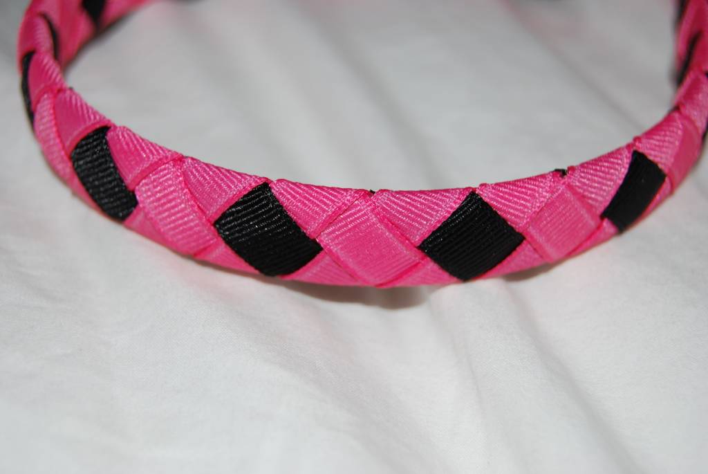 Hot Pink and Black Diamond Woven Headband - Click Image to Close