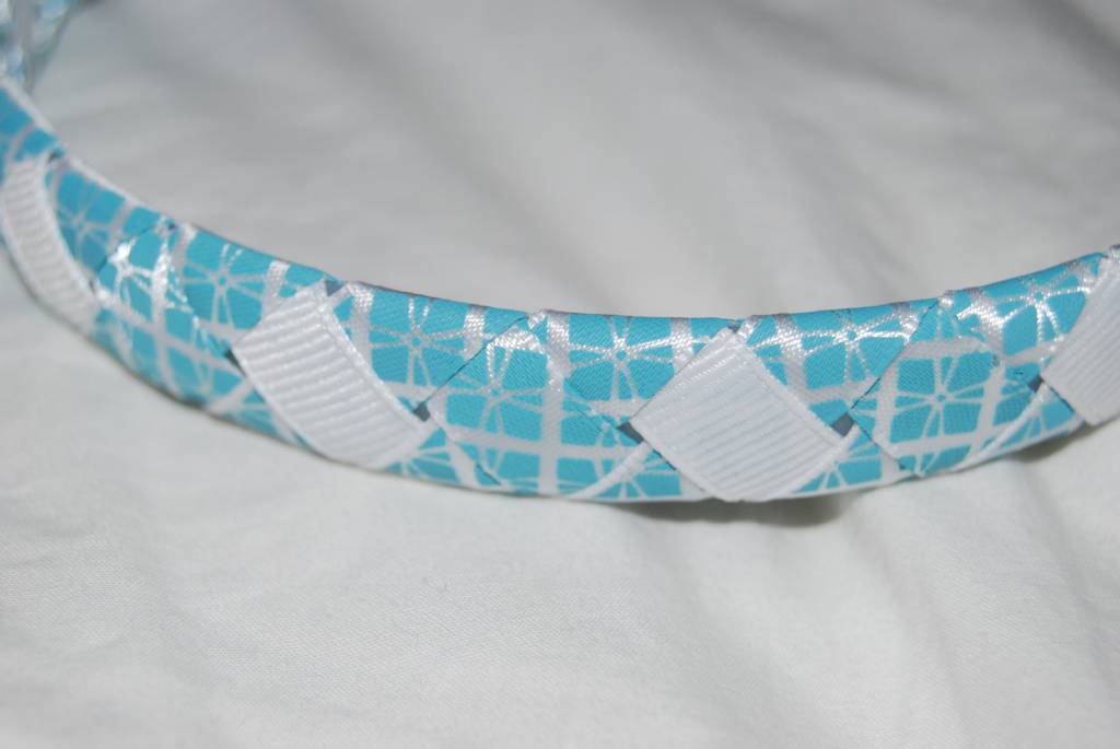 Sky Blue and White Woven Headband - Click Image to Close