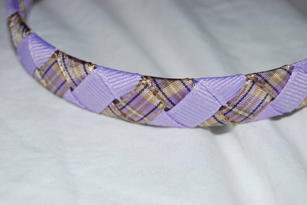 Lavender and Beige Plaid Woven Headband - Click Image to Close