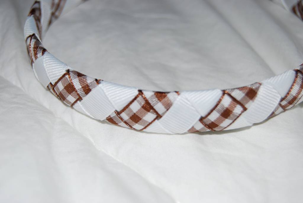 Brown and White Gingham Woven Headband - Click Image to Close