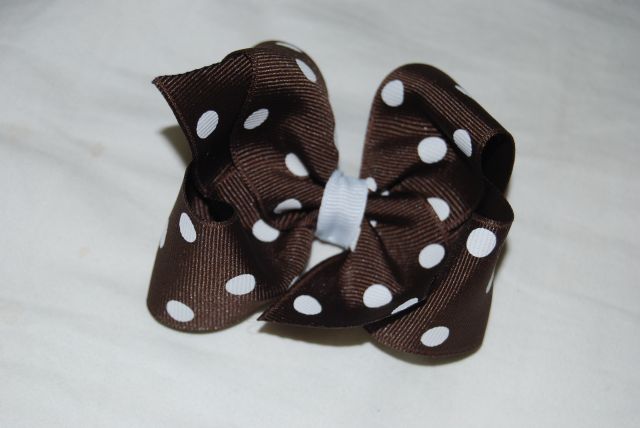 Brown with White Polka Dots Boutique Bow - Click Image to Close