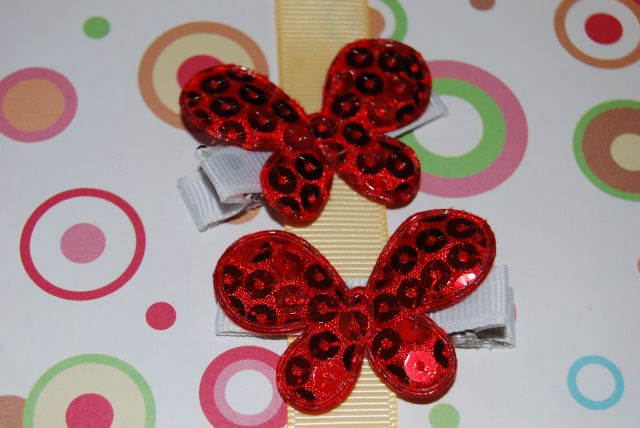 Pair of Red Sequin Butterfly Clippies - Click Image to Close