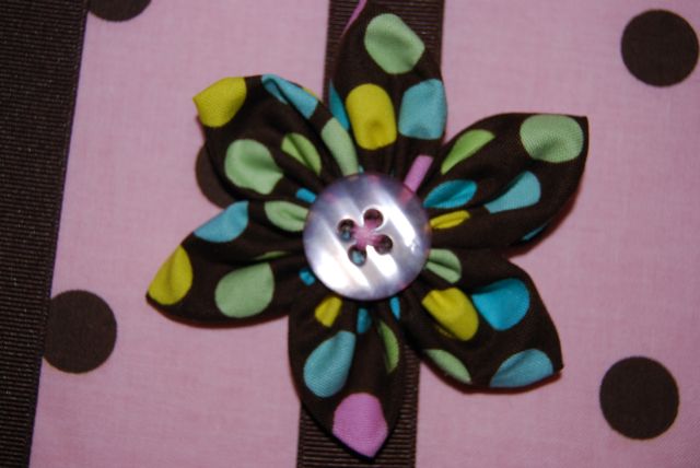 Brown Polka Dot Fabric Flower - Click Image to Close