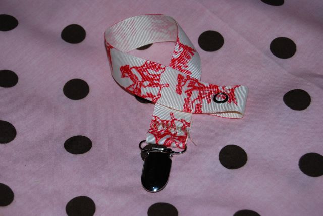 Red Toile Paci Clip - Click Image to Close