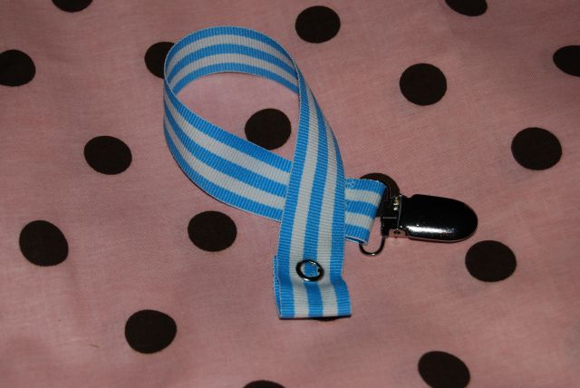 Blue Stripe Paci Clip - Click Image to Close