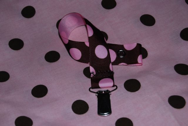 Brown and Pink Dot Paci Clip - Click Image to Close