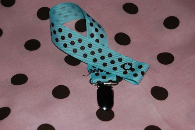 Teal and Brown Dotted Paci Clip - Click Image to Close