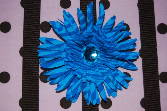 Bright Blue Zebra Print Flower with Bling - Click Image to Close