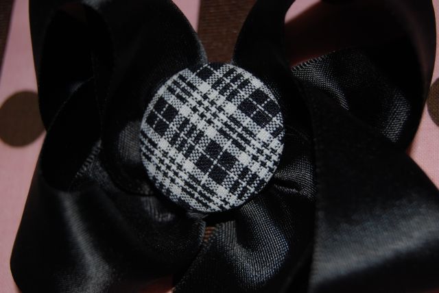 Satin Bow with Vintage Button - Click Image to Close
